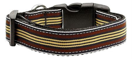 Preppy Stripes Nylon Ribbon Collars Brown-Khaki Large