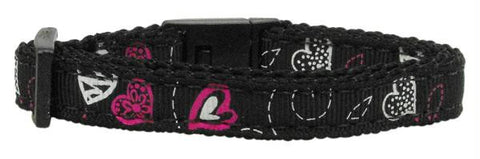 Crazy Hearts Nylon Collars Black Cat Safety