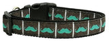 Aqua Moustaches Ribbon Dog Collars Medium