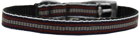 Preppy Stripes Nylon Dog Collar with classic buckles 3-8" Brown-Khaki Size 8