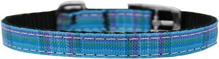 Plaid Nylon Dog Collar with classic buckle 3-8" Blue Size 10