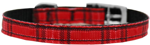 Plaid Nylon Dog Collar with classic buckle 3-8" Red Size 10