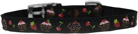 Cupcakes Nylon Dog Collar with classic buckle 3-8" Black Size 10