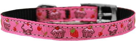 Cupcakes Nylon Dog Collar with classic buckle 3-8" Pink Size 8