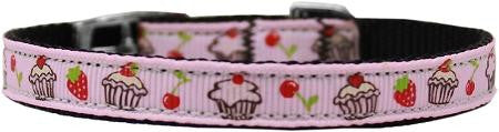 Cupcakes Nylon Dog Collar with classic buckle 3-8" Pink Size 10