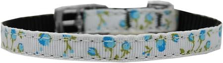 Roses Nylon Dog Collar with classic buckle 3-8" Blue Size 16