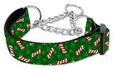 Candy Cane Bones Nylon Ribbon Collar Martingale Large