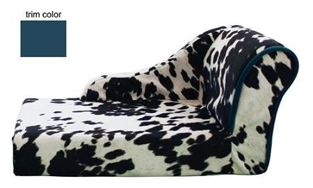 Cowprint with Turquoise Trim Pet Chaise Lounge Bed