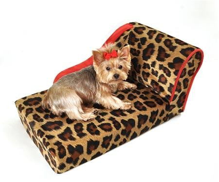 Leopard with Sangria Trim Pet Chaise Lounge Bed
