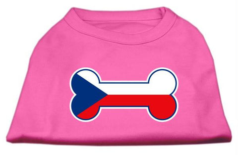 Bone Shaped Czech Republic Flag Screen Print Shirts Bright Pink XS (8)