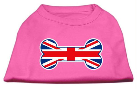 Bone Shaped United Kingdom (Union Jack) Flag Screen Print Shirts Bright Pink XS (8)