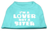 I'm a Lover not a Biter Screen Printed Dog Shirt   Aqua Lg (14)