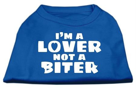 I'm a Lover not a Biter Screen Printed Dog Shirt Blue Med (12)