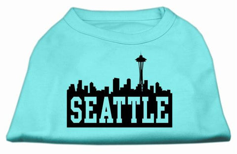 Seattle Skyline Screen Print Shirt Aqua Lg (14)