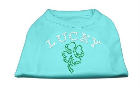 Four Leaf Clover Outline Rhinestone Shirts Aqua L (14)