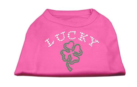 Four Leaf Clover Outline Rhinestone Shirts Bright Pink L (14)