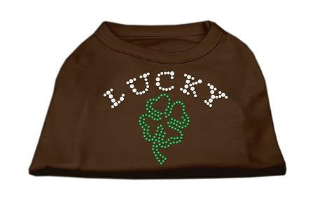 Four Leaf Clover Outline Rhinestone Shirts Brown Lg (14)