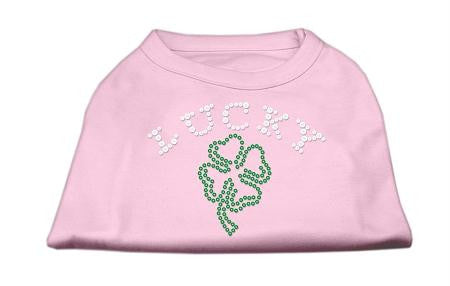 Four Leaf Clover Outline Rhinestone Shirts Light Pink L (14)