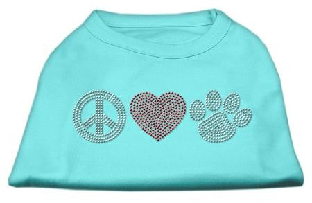 Peace Love and Paw Rhinestone Shirt Aqua S (10)