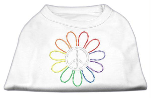 Rhinestone Rainbow Flower Peace Sign Shirts White L (14)