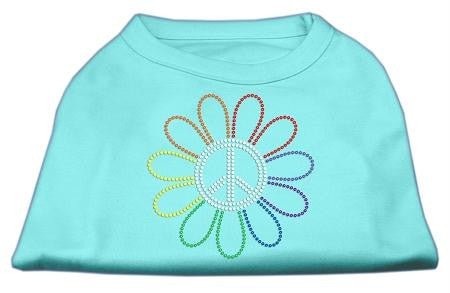 Rhinestone Rainbow Flower Peace Sign Shirts Aqua M (12)