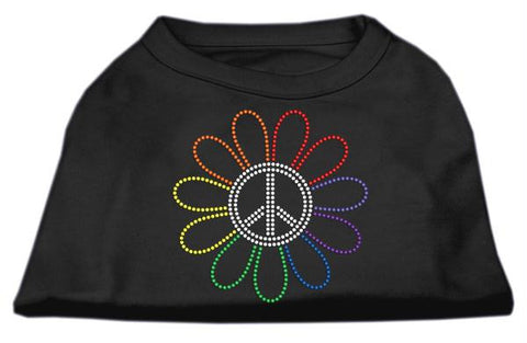 Rhinestone Rainbow Flower Peace Sign Shirts Black XS (8)