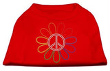 Rhinestone Rainbow Flower Peace Sign Shirts Red XS (8)