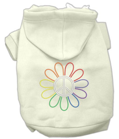 Rhinestone Rainbow Flower Peace Sign Hoodie Cream XS (8)