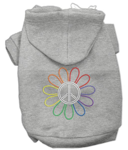 Rhinestone Rainbow Flower Peace Sign Hoodie Grey XS (8)