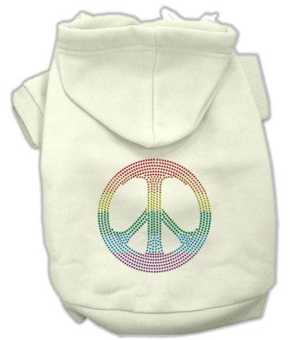 Rhinestone Rainbow Peace Sign Hoodies Cream L (14)