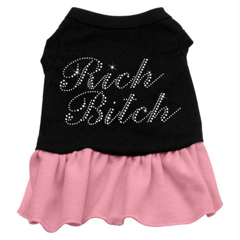 Rhinestone Rich Bitch Dress  Black with Pink XS (8)