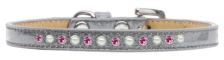 Pearl and Pink Crystal Size 10 Silver Puppy Ice Cream Collar