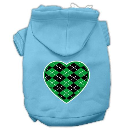 Argyle Heart Green Screen Print Pet Hoodies Baby Blue Size Med (12)
