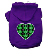 Argyle Heart Green Screen Print Pet Hoodies Purple Size Med (12)