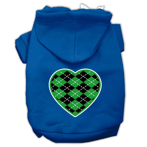 Argyle Heart Green Screen Print Pet Hoodies Blue Size XS (8)