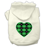 Argyle Heart Green Screen Print Pet Hoodies Cream Size XS (8)