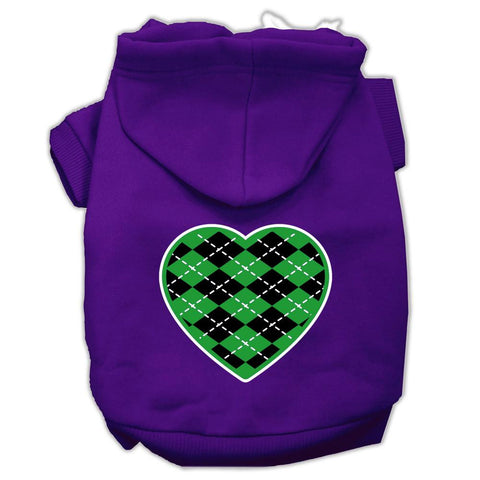 Argyle Heart Green Screen Print Pet Hoodies Purple Size XS (8)