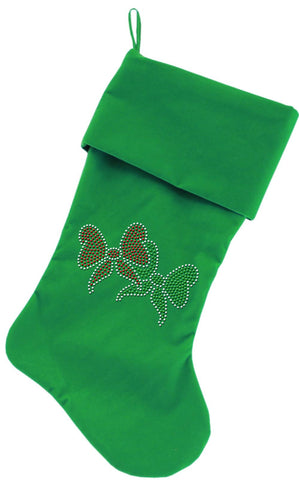 Christmas Bows Rhinestone 18 Inch Velvet Christmas Stocking Green