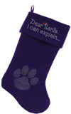 Dear Santa I can Explain Rhinestone 18 Inch Velvet Christmas Stocking Purple