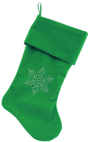 Snowflake Rhinestone 18 inch Velvet Christmas Stocking Green