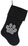 Chevron Paw Screen Print 18 inch Velvet Christmas Stocking Black