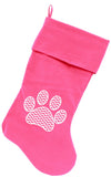 Chevron Paw Screen Print 18 inch Velvet Christmas Stocking Pink