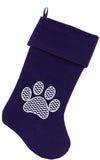 Chevron Paw Screen Print 18 inch Velvet Christmas Stocking Purple