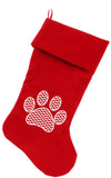 Chevron Paw Screen Print 18 inch Velvet Christmas Stocking Red