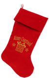 Golden Christmas Present Screen Print 18 inch Velvet Christmas Stocking Red