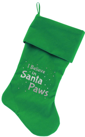 Santa Paws Screen Print 18 inch Velvet Christmas Stocking Green