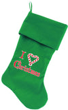 I Heart Christmas Screen Print 18 inch Velvet Christmas Stocking Green