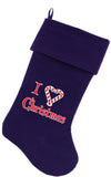 I Heart Christmas Screen Print 18 inch Velvet Christmas Stocking Purple