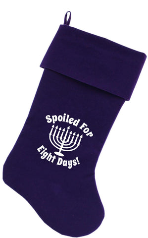 Spoiled for 8 Days Screen Print 18 inch Velvet Christmas Stocking Purple