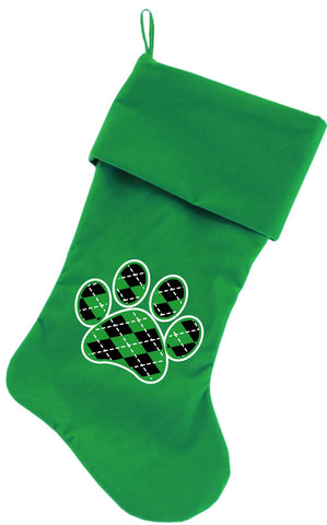 Argyle Paw Green Screen Print 18 inch Velvet Christmas Stocking Green